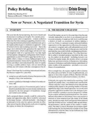 Now or never : a negotiated transition for Syria