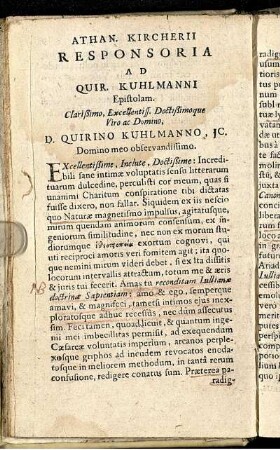 Athan. Kircherii Responsoria ad Quir. Kuhlmanni Epistolam.