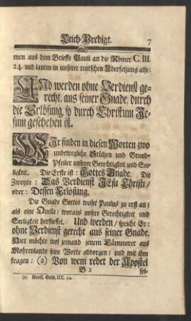 [Textus] .../ sind genommen aus dem Brieffe Pauli an die Römer C. III. 24. und lauten in unserer teutschen Übersetzung also: