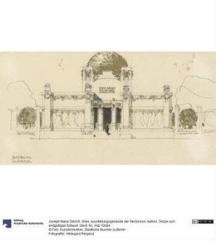 Wien, Ausstellungsgebäude der Secession, Aufriss, Skizze zum endgültigen Entwurf
