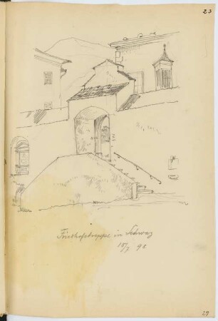 Friedhofstreppe, Schwaz: Perspektivische Ansicht (aus: Skizzen- und Fotoalbum 13)