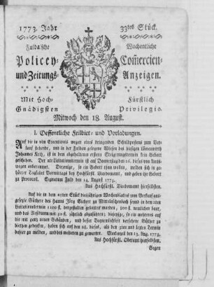 33tes Stück, Ausgabe vom 18. August 1773