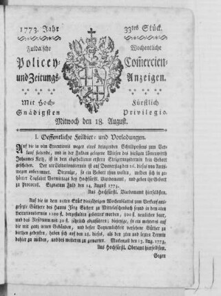 33tes Stück, Ausgabe vom 18. August 1773