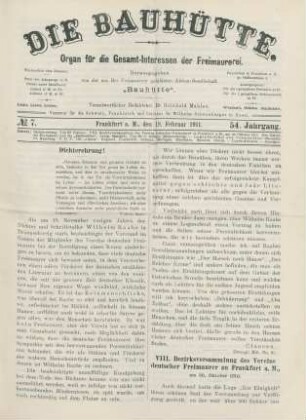 No. 7. Frankfurt a. M., den 18. Februar 1911. 54. Jahrgang.