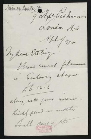 Brief an Henry Ettling : April 1904