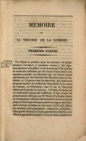 Mémoires sur la théorie de la lumière