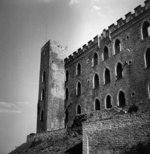 Neustadt an der Weinstraße-Hambach. Hambacher Schloss (1001/1050, Erweiterung 1451/1500, Zerstörung 1688, Teilerneuerung 1842-1849). Ruinöser Teil