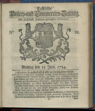 Nro. 29, Montag den 15. Julii 1754