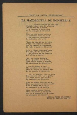 La mazorquera de Monserrat : (Canción porteña del año 1840)
