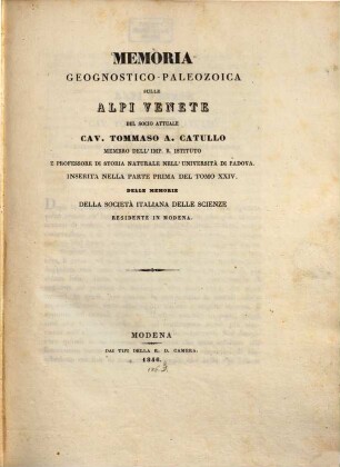 Memoria geognostico-paleozoica sulle Alpi Venete