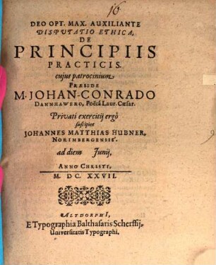 Disputatio Ethica De Principiis Practicis