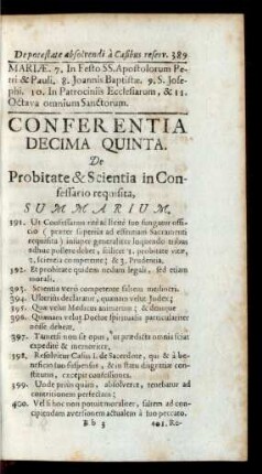 Conferentia Decima Quinta. De Probitate & Scientia in Confessario requisita