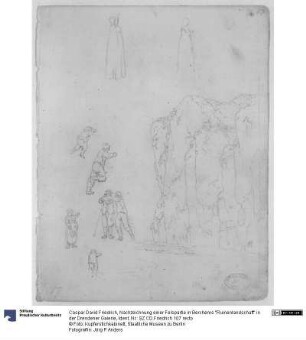 Nachzeichnung einer Felspartie in Berchems "Ruinenlandschaft" in der Dresdener Galerie