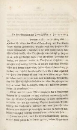 An den Staatskanzler Herrn Fürsten v. Hardenberg