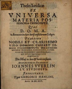 Theses iuridicae ex universa materia possessoria depromptae