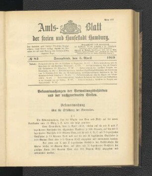 No.83, Sonnabend, den 5. April 1919
