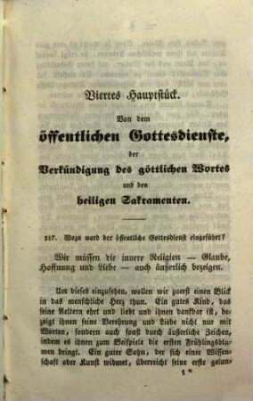 Der Katechismus der christkatholischen Religion für das Bisthum Augsburg : ein Handbuch für Seelsorger, Lehrer und Aeltern, 4. Das Hauptstück von dem öffentlichen Gottesdienste, von der Verkündigung des göttlichen Wortes und den heiligen Sakramenten