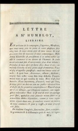Lettre A M'Humblot, Libraire.
