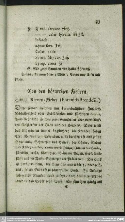 Von den bösartigen Fiebern