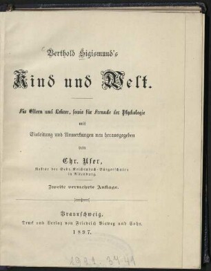 Berthold Sigismund's Kind und Welt : für Eltern und Lehrer, sowie für Freunde der Psychologie