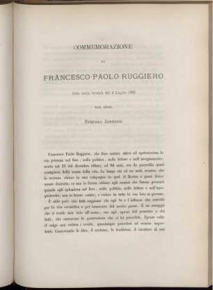 COMMEMORAZIONE DI FRANCESCO PAOLO RUGGIERO letta nella tornata del 2 Luglio 1882