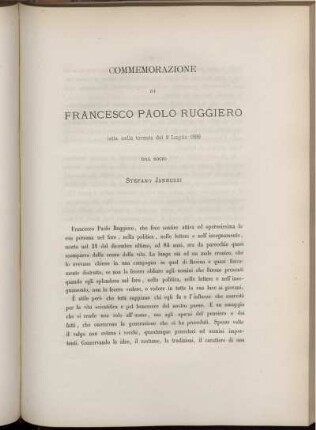 COMMEMORAZIONE DI FRANCESCO PAOLO RUGGIERO letta nella tornata del 2 Luglio 1882