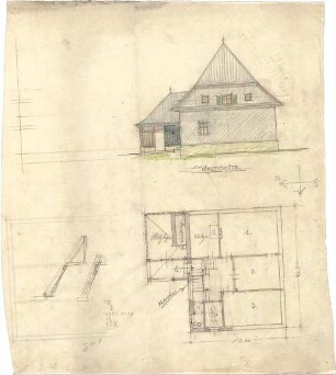 Thiersch, August ; Wohnhaus - Grundriss; Westseite (Ansicht)