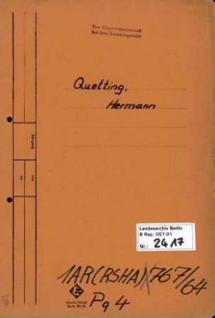 Personenheft Hermann Quetting (*29.08.1900), Regierungsrat und SS-Sturmbannführer