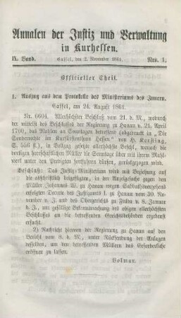 Officieller Theil. 2. November 1861-1. Oktober 1862 = Nro. 1-12