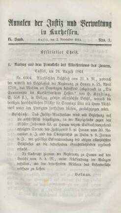 Officieller Theil. 2. November 1861-1. Oktober 1862 = Nro. 1-12