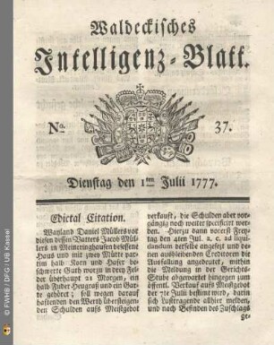 No. 37. Dienstag den 1ten Julii 1777