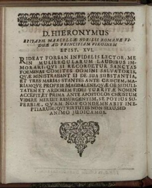 D. Hieronymus [...] Epist. XVI.
