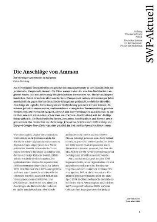 Die Anschläge von Amman : zur Strategie Abu Musab az-Zarqawis