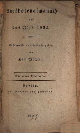 Anekdotenalmanach : auf d. Jahr ..., 1825