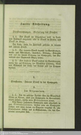 Zweite Abtheilung. Dienstverrichtungen. Eintheilung des Dienstes