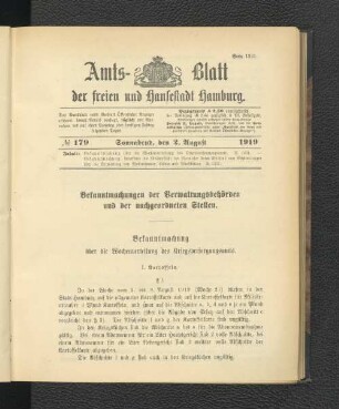 No.179, Sonnabend, den 2. August 1919