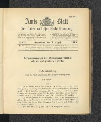 No.179, Sonnabend, den 2. August 1919