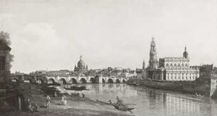 Dresden vom rechten Elbufer unterhalb der Augustusbrücke : Canaletto: Dresden vom rechten Elbufer unterhalb der Augustusbrücke, 1748