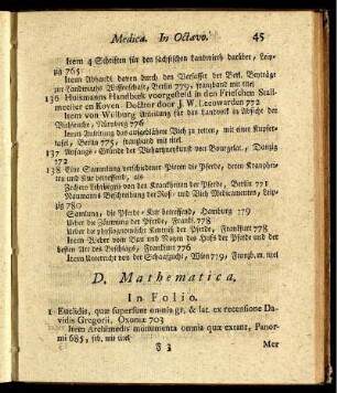 D. Mathematica. - F. Historica, Geographica, Itineraria, Chronologica, Genealogica, Heraldica, Numismatica & Diplomatica.
