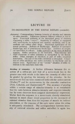 Lecture III. Co-ordination in the simple reflex (continued)