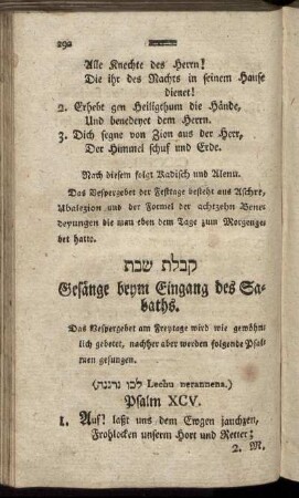 Gesänge beym Eingang des Sabaths.
