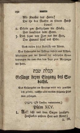 Gesänge beym Eingang des Sabaths.