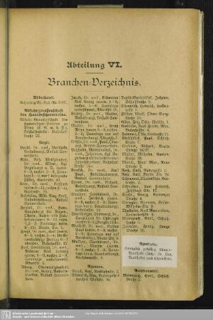 Berufsklassen und Gewerbebetriebe : Branchen-Verzeichnis