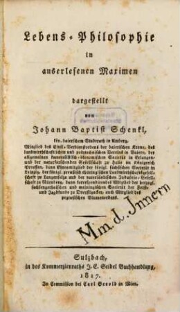 Lebens-Philosophie in auserlesenen Maximen dargestellt