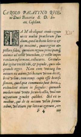 Carolo Palatino Rheni Duci Bavariae S. D. Ioan. Caselius.