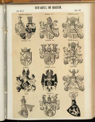 Taf. 16. Schmitz-Auerbach. - Sparre Fhr. - Sparre (anderes) - Sparre Grf. - Sparre Fhr. - - Spiring. - Spiring (anders.) - Stetten. - Tann. - Tann Fhr. - Uxkull St. W.