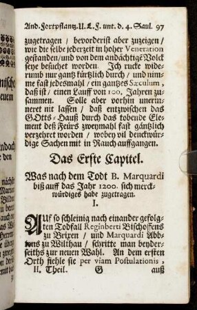 Das Erste Capitel. Was nach dem Todt B. Marquardi biß auff das Jahr 1200. sich merckwürdiges habe zugetragen