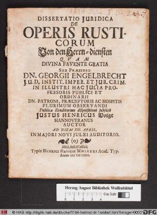 Dissertatio Iuridica De Operis Rusticorum
