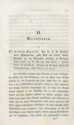 295-320 [Rezension] Staudenmaier, Franz Anton, Die christliche Dogmatik