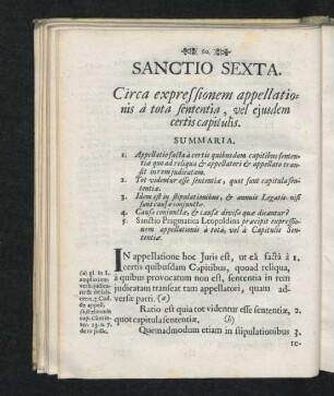 Sanctio Sexta. Circa expressionem appelationis a tota sententia, vel eiusdem certis capitulis.